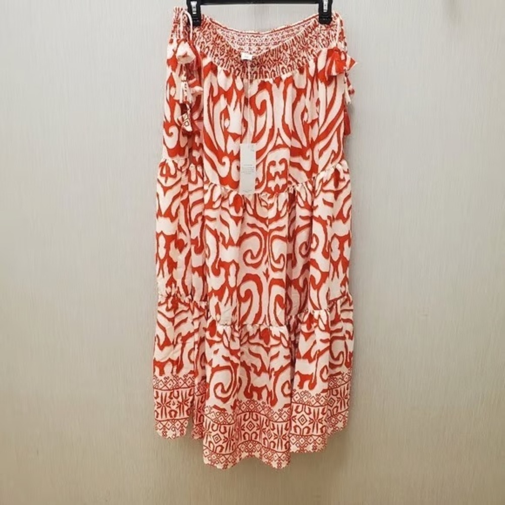 Vibrant Red Patterned Maxi Skirt